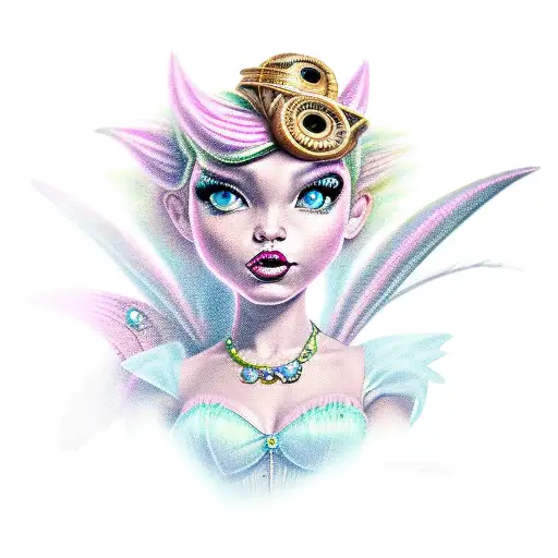 Steampunk tinkerbell with a pink mohawk tattoo design idea