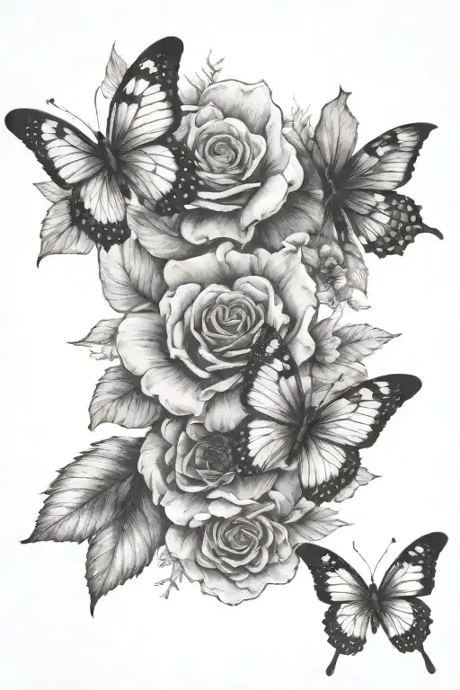  flowers, fingerprint, 444 written, butterfly  tattoo design idea