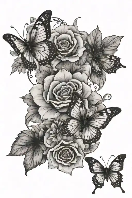  flowers, fingerprint, 444 written, butterfly  tattoo design idea