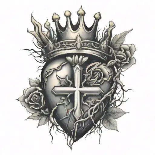 Anatomical Heart with three crosses and a crown of thorns bleeding  tattoo design idea