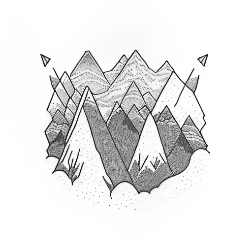 mountains inside a feather with 4 small birds and 1 large bird tattoo design idea