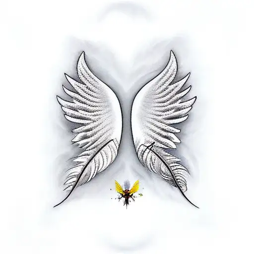Angel feather with 5 flying birds tattoo design idea