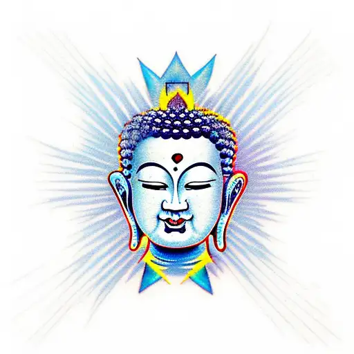 buddha inner peace with light rays on head tattoo design idea