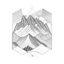 A serene mountain landscape with a hidden compass integrated into the design, symbolizing the client's love for hiking and nature tattoo design idea