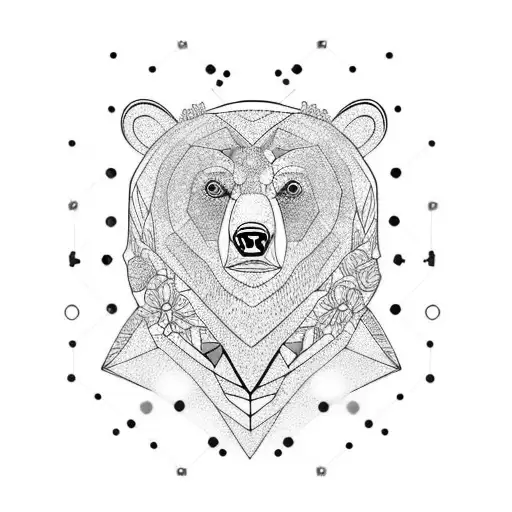 bear realistic color, use lights with orange blue and white, the background use black tattoo design idea