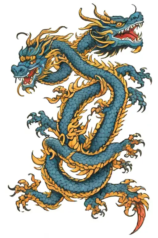 chinese blue dragon tattoo design idea
