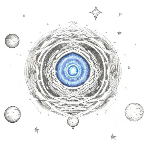 Serotonin molecule with image of starry night and shadow of boy watching stars within the cycles tattoo design idea