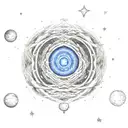 Serotonin molecule with image of starry night and shadow of boy watching stars within the cycles tattoo design idea