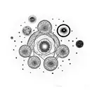 Serotonin molecule with image of starry night and shadow of boy watching stars within the cycles tattoo design idea