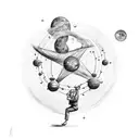 Serotonin molecule with image of starry night and shadow of boy watching stars within the cycles tattoo design idea