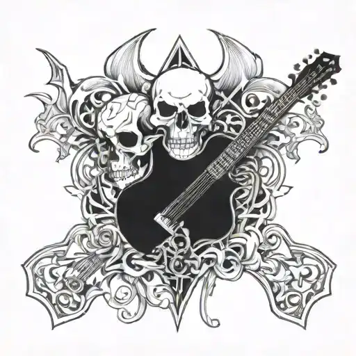 skulls bats and guitars intertwined with gothic tattoo design idea