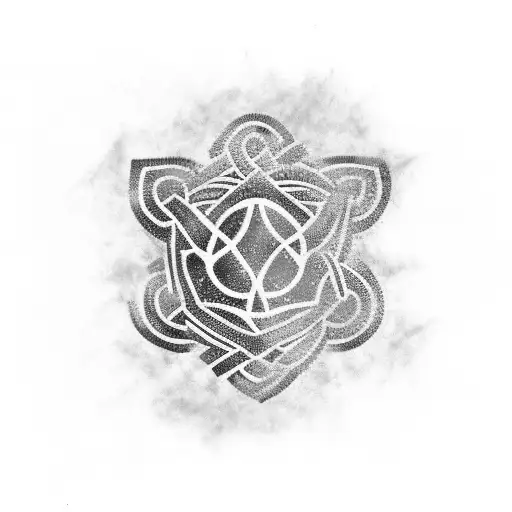 One tricolored trinity knot in green, purple, and blue with black outline. Main color green. Accent colors purple and bl tattoo design idea