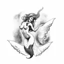 A shamanic journey depicted by a nude mermaid exploring a hidden animal tattoo design idea