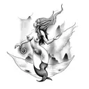 A shamanic journey depicted by a nude mermaid exploring a hidden animal tattoo design idea
