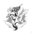 A shamanic journey depicted by a nude mermaid exploring a hidden animal tattoo design idea