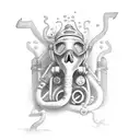 A shamanic journey depicted by a scuba diver exploring a hidden underwater temple tattoo design idea