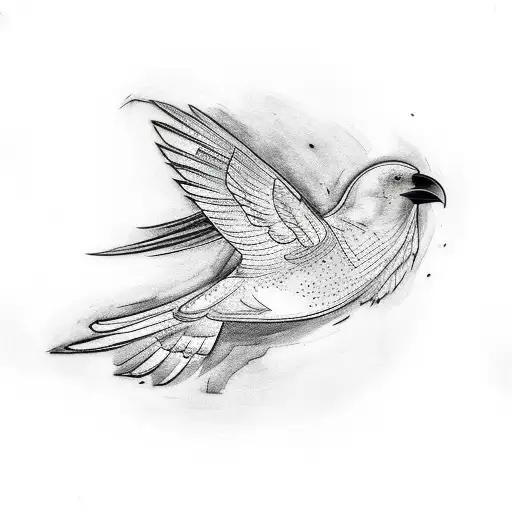 A minimalist tattoo of a crow in flight, with a clock face integrated into its wings tattoo design idea