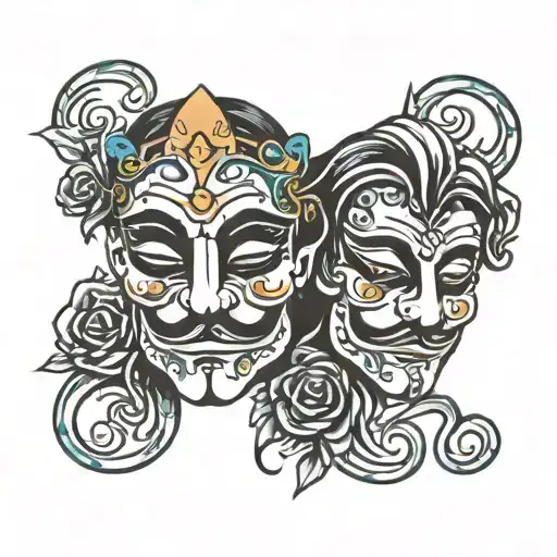 comedy and tragedy mask with Gemini zodiac sign tattoo design idea