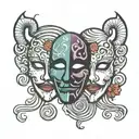 comedy and tragedy mask with Gemini zodiac sign tattoo design idea