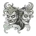 comedy and tragedy mask with Gemini zodiac sign tattoo design idea
