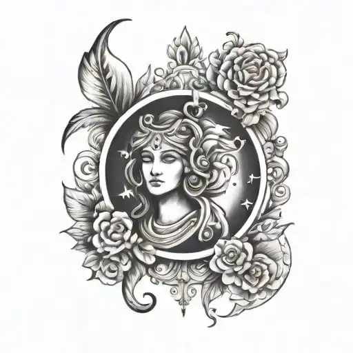 combine tiny libra and virgo zodiac sign tattoo design idea