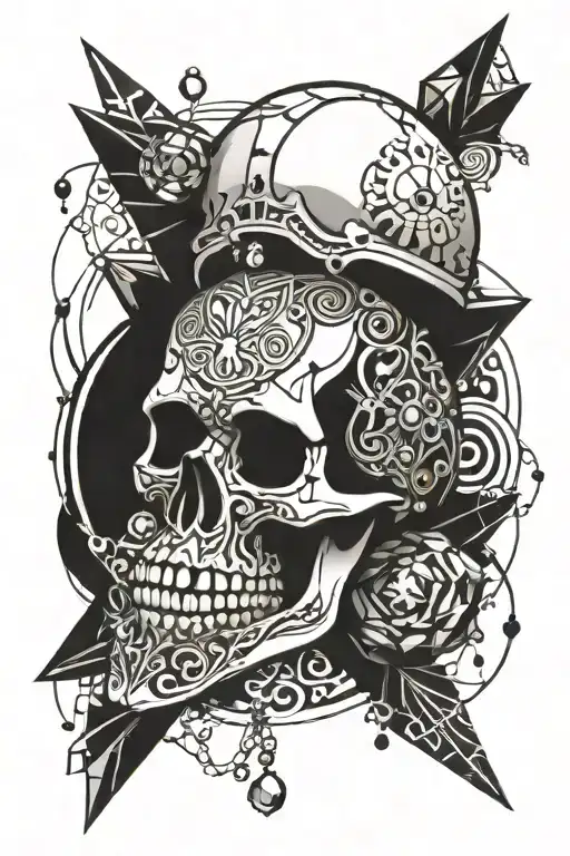 skull and gemstones arranged tattoo design idea