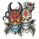 bipolar disorder oni mask split evil and sad tattoo design idea