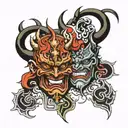 bipolar disorder oni mask split evil and sad tattoo design idea