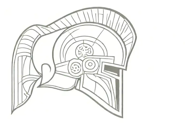 An abstract representation of a Roman gladiator helmet with circuit patterns intertwined, representing the fusion of anc tattoo design idea