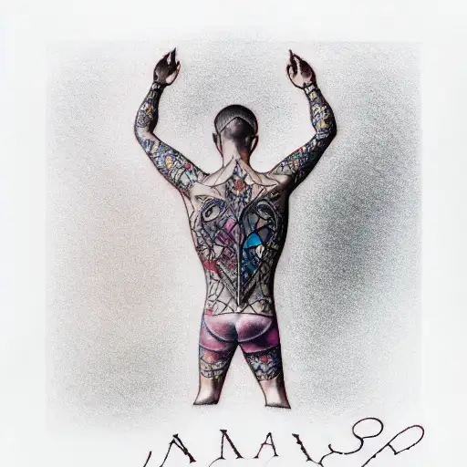 a man reflected in broken stained glass  tattoo design idea