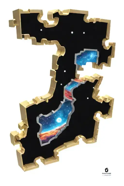 sci fi open door into universe door made of large  puzzle pieces tattoo design idea