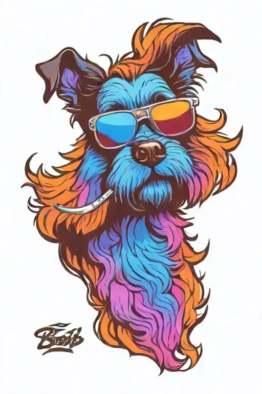 dog wearing sunglasses with a beard tattoo design idea