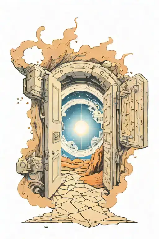 sci fi open door into universe tattoo design idea