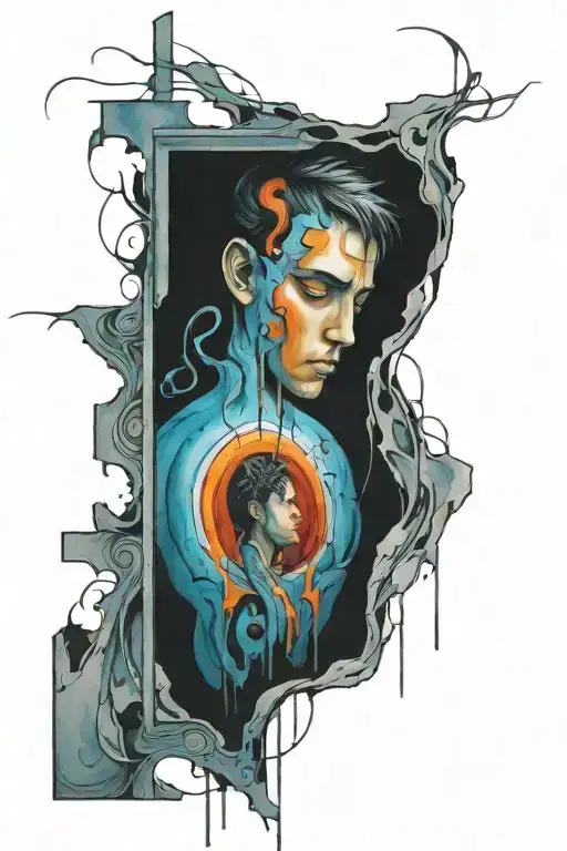 lost boy finding his way through a door to his inner mind  tattoo design idea