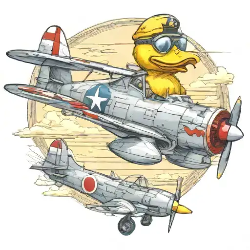 ww2 fighter plane with a rubber duck pilot  tattoo design idea