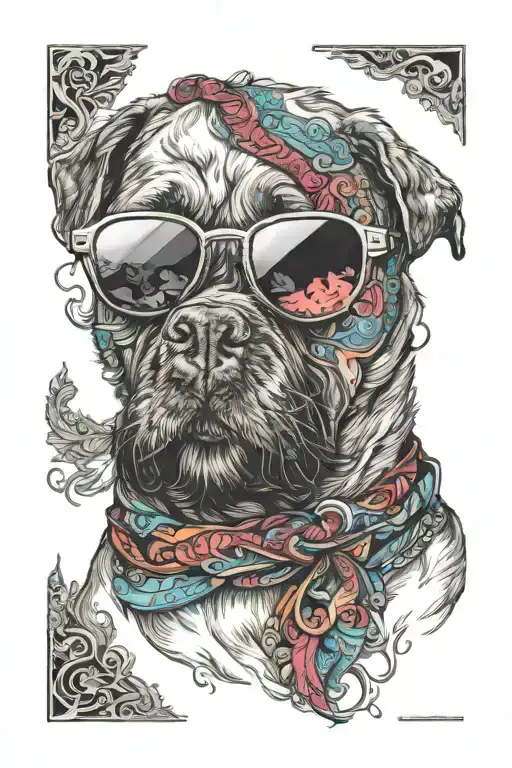 dog wearing sunglasses with a beard tattoo design idea