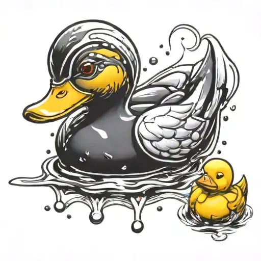 retro scifi rubber duck tattoo design idea