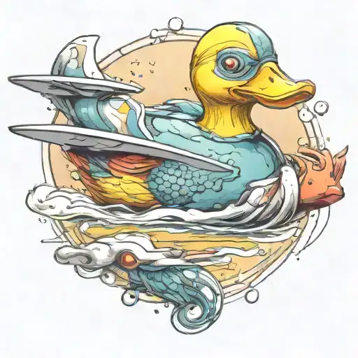 retro scifi rubber duck tattoo design idea
