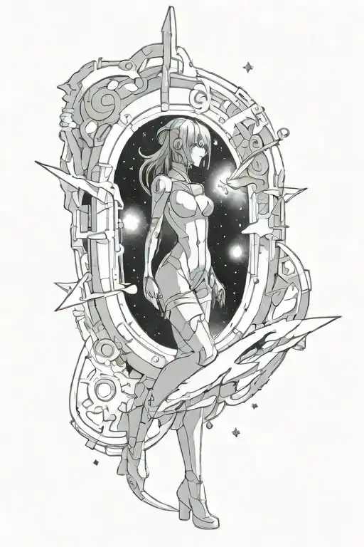 sci fi open door into universe tattoo design idea