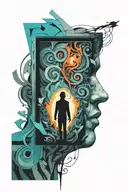 lost boy finding his way through a door to his inner mind  tattoo design idea