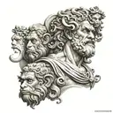 Zeus with 3 monkeys representing the personalities tattoo design idea