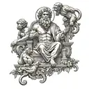 Zeus with 3 monkeys representing the personalities tattoo design idea