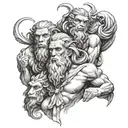 Zeus with 3 monkeys representing the personalities tattoo design idea