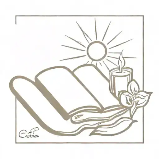 A minimalist tattoo of a cookbook open to a recipe that incorporates cocoa, surrounded by sun rays tattoo design idea