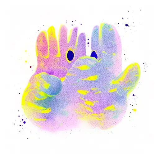 cat paw in watercolor Purple and yellow tattoo design idea