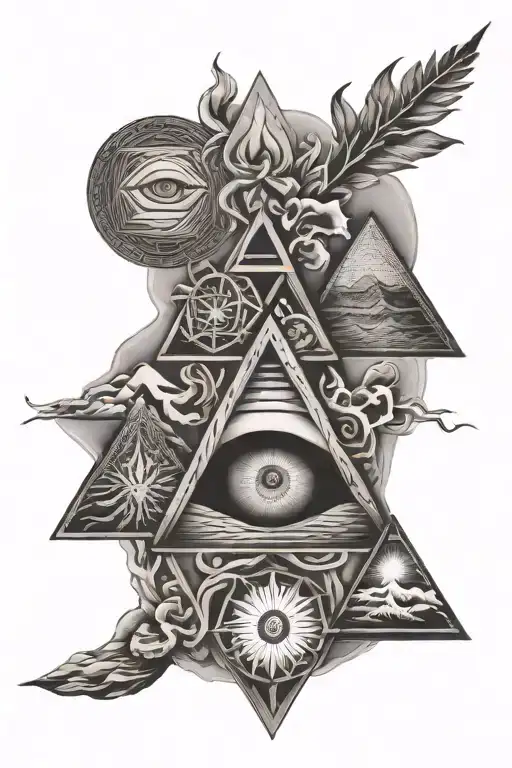 pyramids, all seeing eye, and moses with burning bush and ten commendments   tattoo design idea