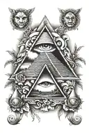pyramids, all seeing eye, and moses with burning bush and ten commendments   tattoo design idea