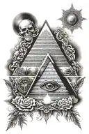 pyramids, all seeing eye, and moses with burning bush and ten commendments   tattoo design idea