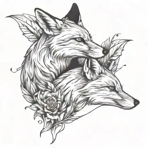 a fox laying down and two crows perched on its back tattoo design idea