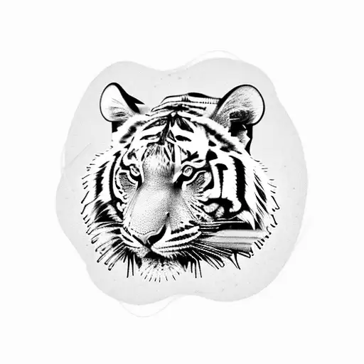 A fierce tiger surrounded by stacks of money and gold coins tattoo design idea